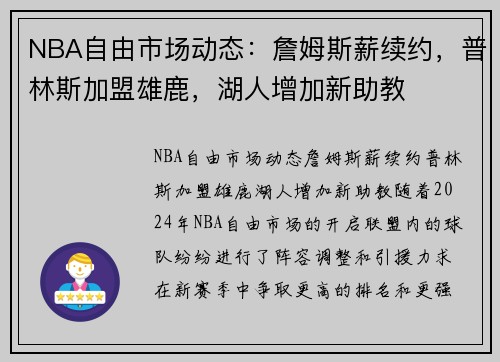 NBA自由市场动态：詹姆斯薪续约，普林斯加盟雄鹿，湖人增加新助教