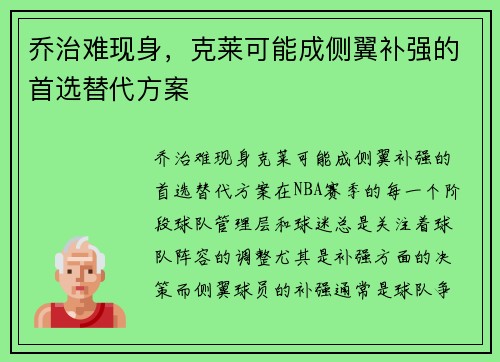 乔治难现身，克莱可能成侧翼补强的首选替代方案